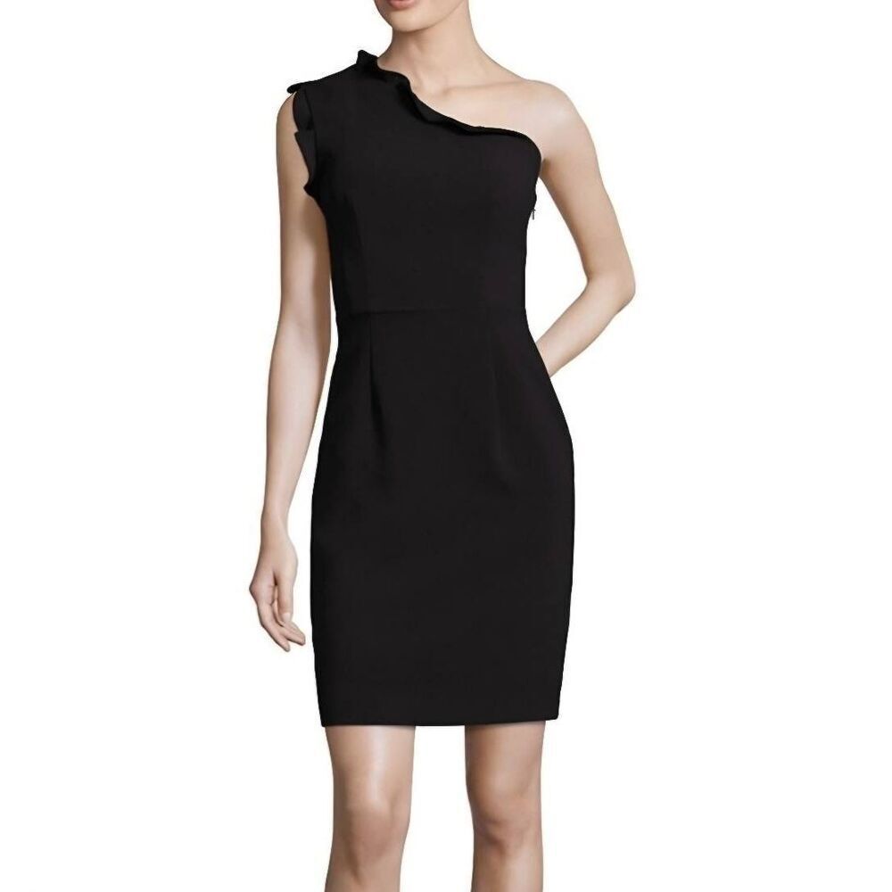 Black Halo Pravella One Shoulder Dress in Black Ruffle Sleeveless Size 2